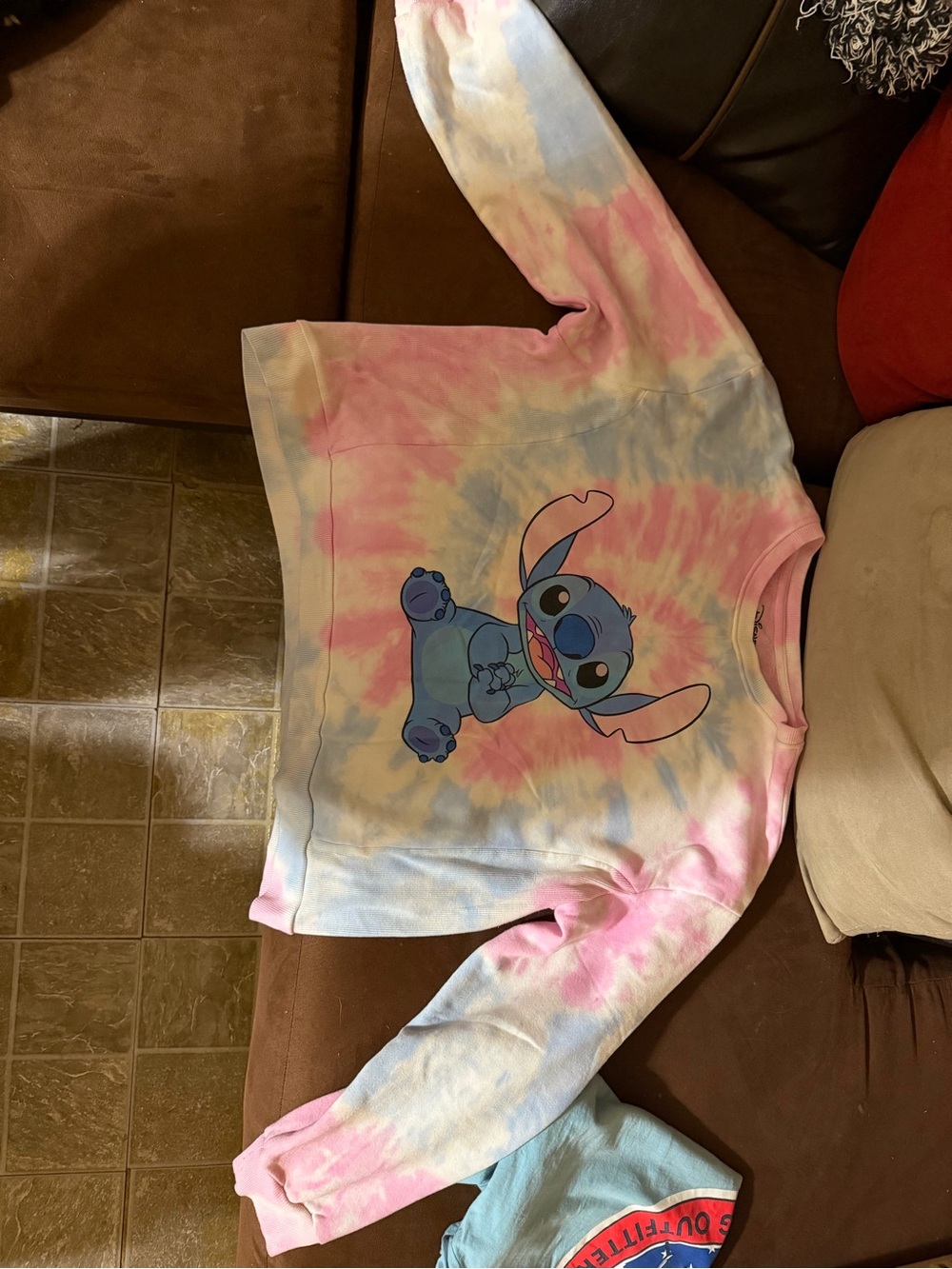 Disney Tie-Dye Stitch Sweatshirt - Pink, Blue & White